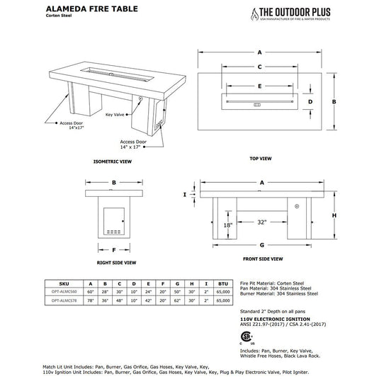 Alameda Corten Steel Fire Pit Table