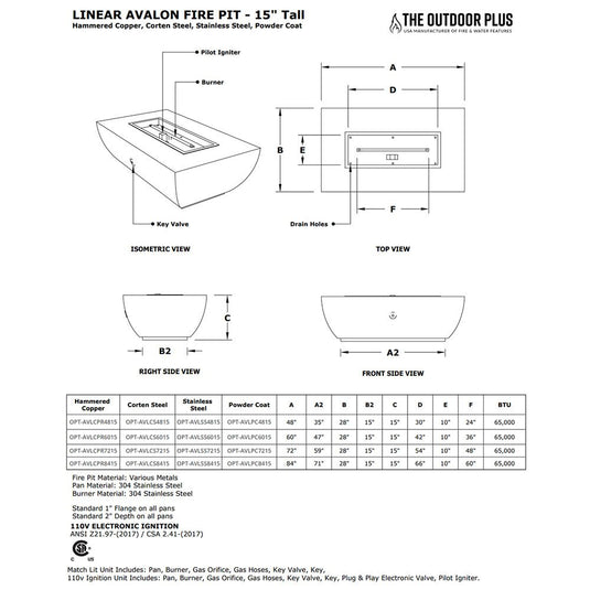 Avalon Linear Powder Coat Steel Fire Pit