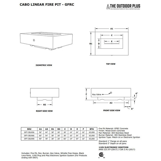 Cabo Linear Powder Coat Steel Fire Pit