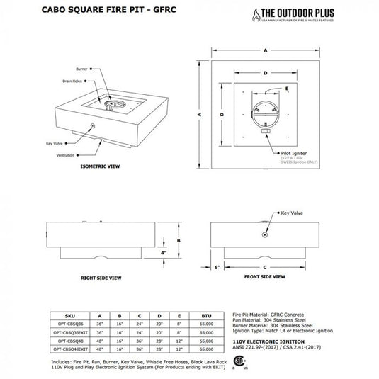 Cabo Concrete Square Fire Pit