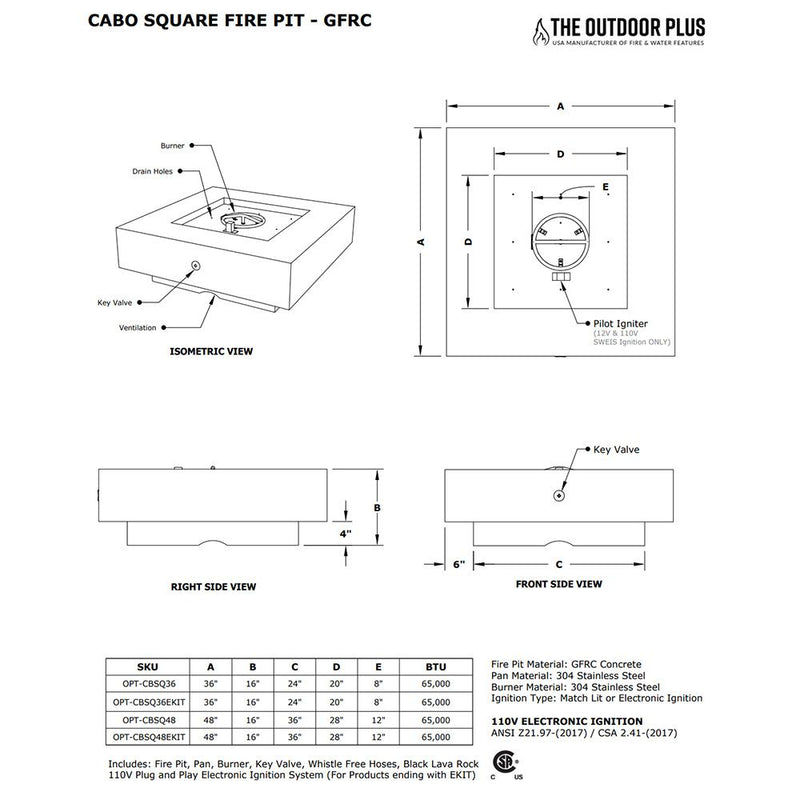 Load image into Gallery viewer, Cabo Square Powder Coat Steel Fire Pit
