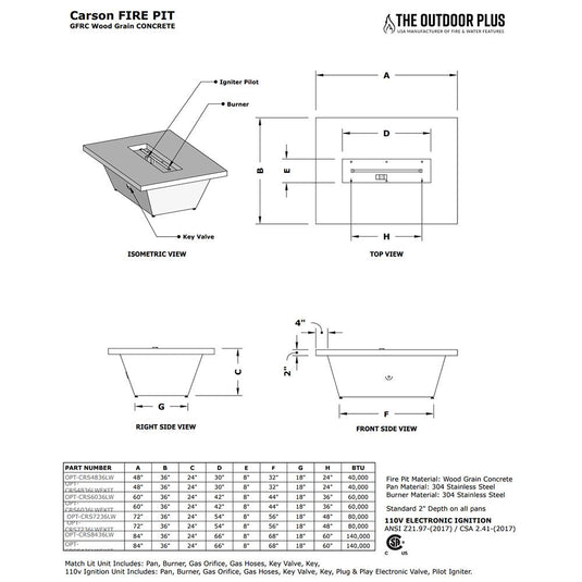 Carson Gas Fire Pit Table - Low Profile