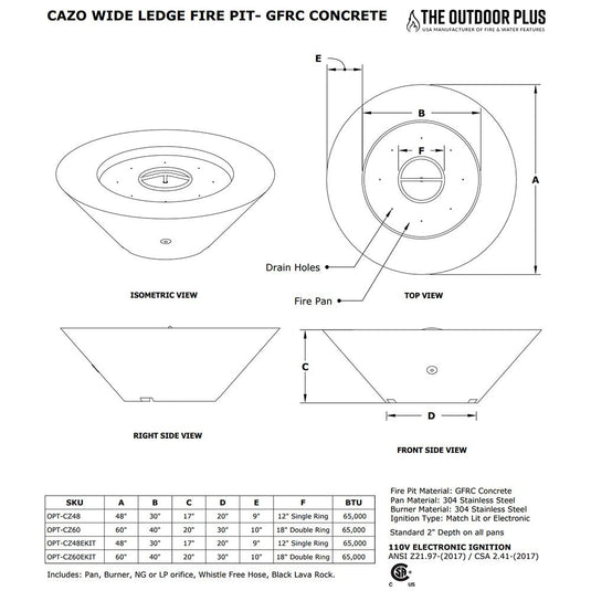 Cazo Fire Pit - Wide Ledge