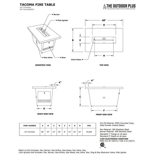 Tacoma Wood Gas Fire Pit Table