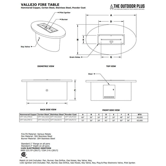 Vallejo Powder Coat Steel Fire Pit Table