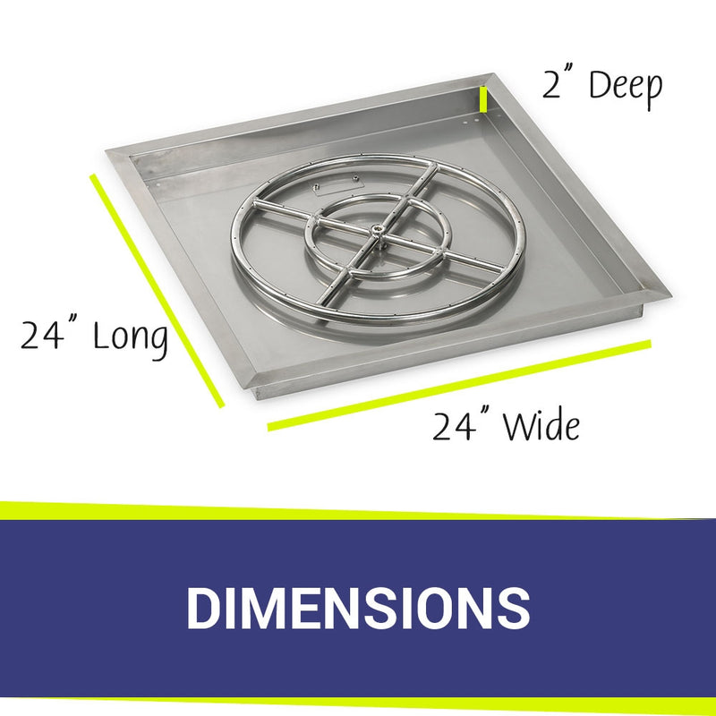 Load image into Gallery viewer, 24&quot; Stainless Steel Square Drop In Pan With 18&quot; Fire Ring
