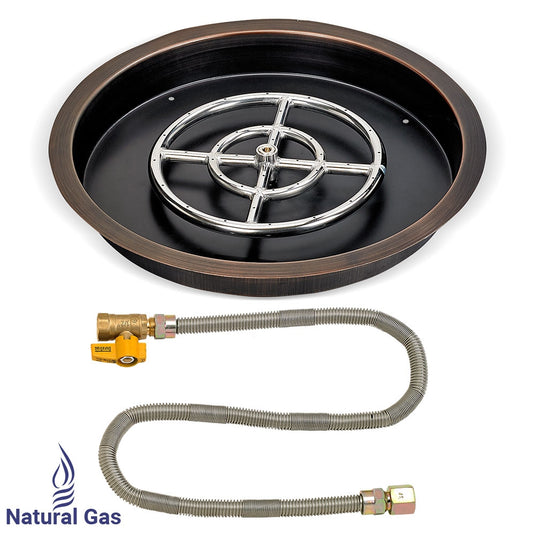 19" Round Oil Rubbed Bronze Drop-In Pan with Match Light Kit (12" Fire Pit Ring) - Natural Gas